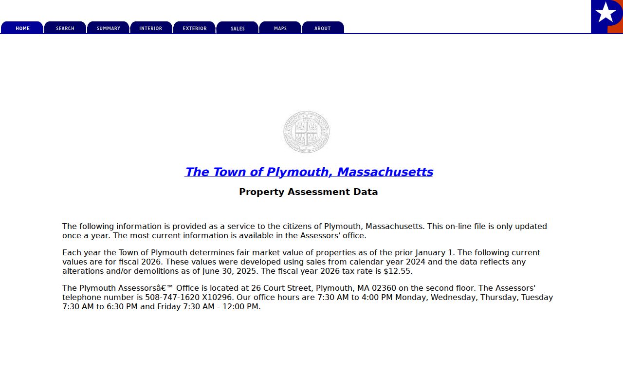 Plymouth County ZIP code directory example of the Plymouth assessor property search