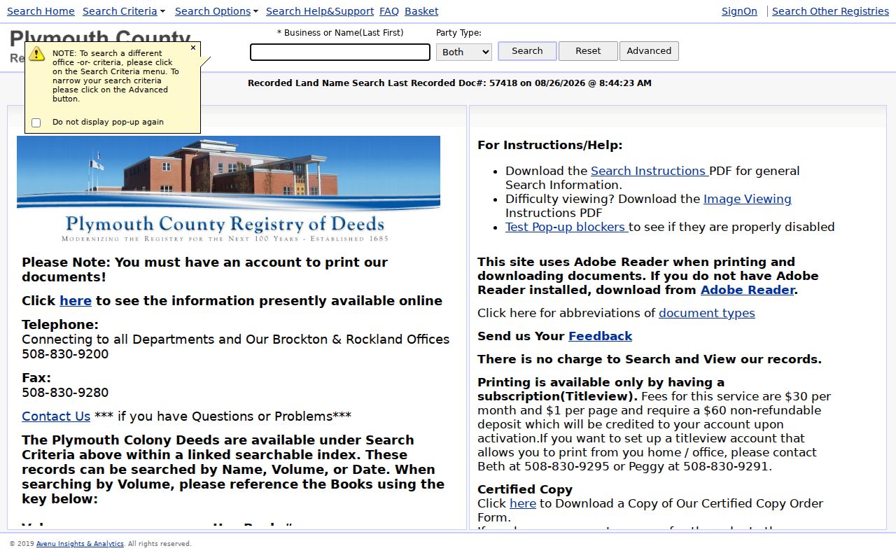 Plymouth County TitleView recorded land and deed search options